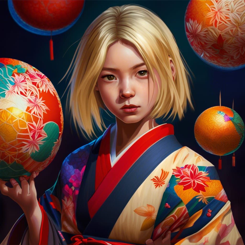 Girls with Temari Balls: Hyperrealistic Concept Art