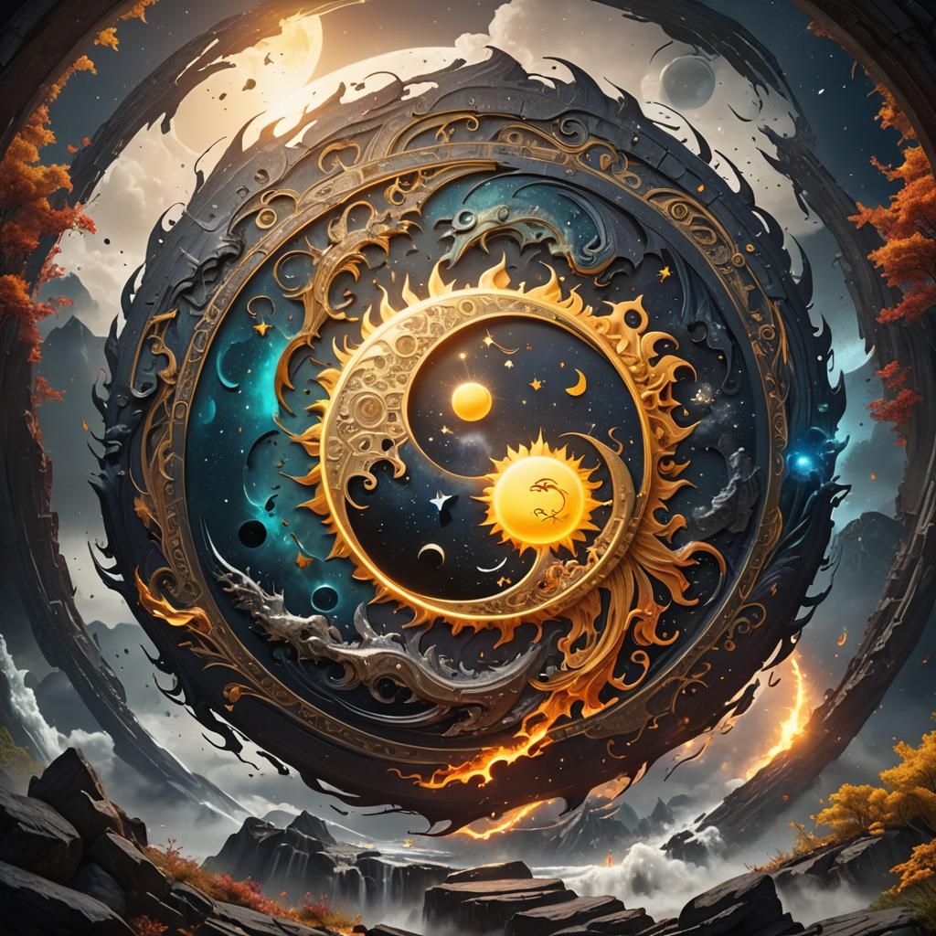 Sun and Moon Yin Yang: Detailed Fantasy Art