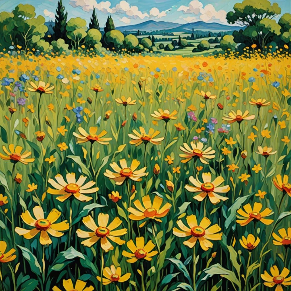 Impressionist Field of Yellow Flowers