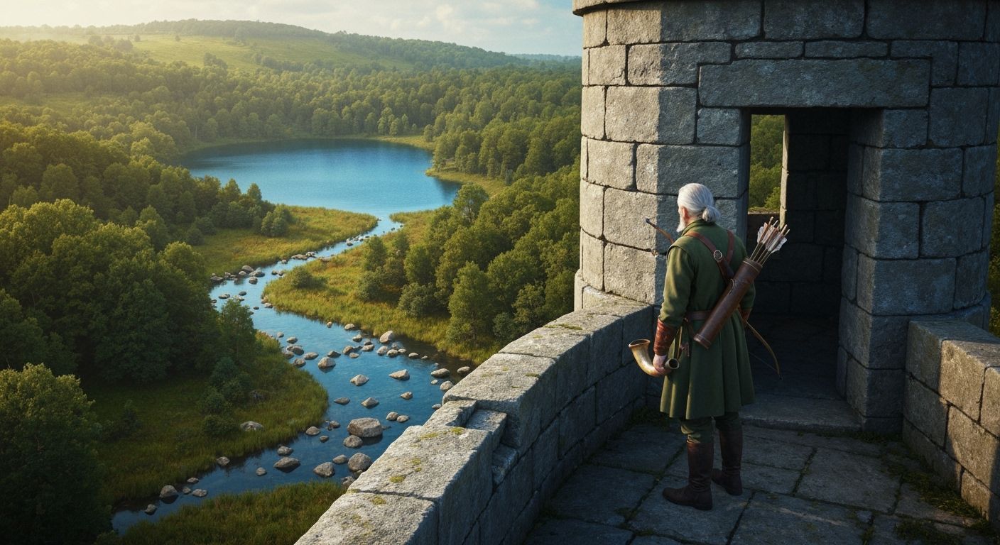 Veteran Ranger Guarding Forest Watchtower in Cinematic Style