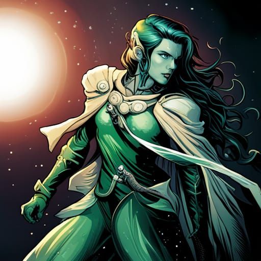 Green Space Warrior in Comic Book Style