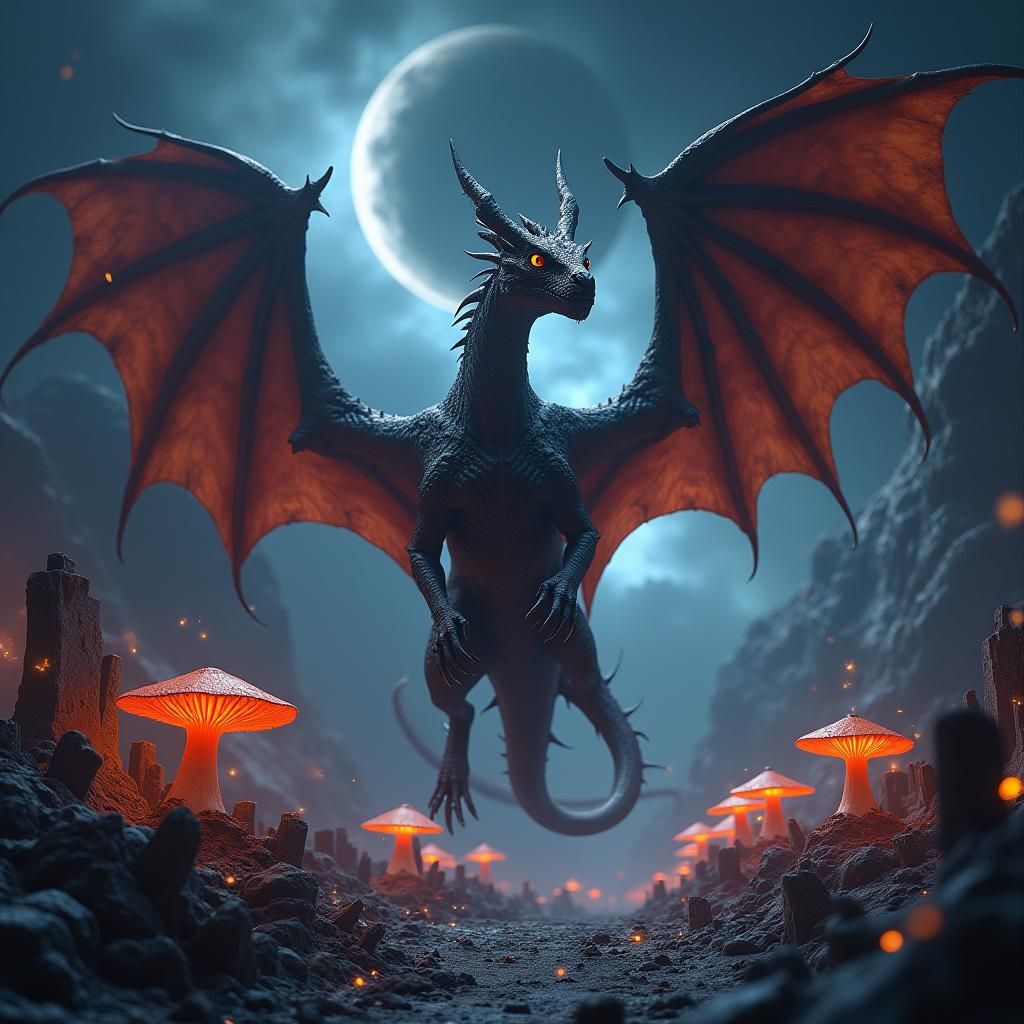 Majestic Dragon in Dark Space: A Cinematic Matte Painting