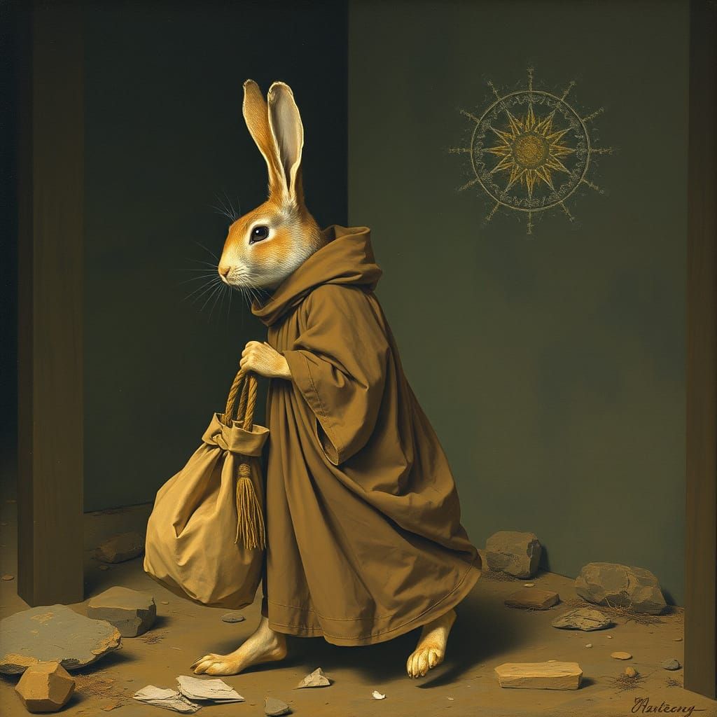 Mystical Rabbit Listening to a Whispering Voice