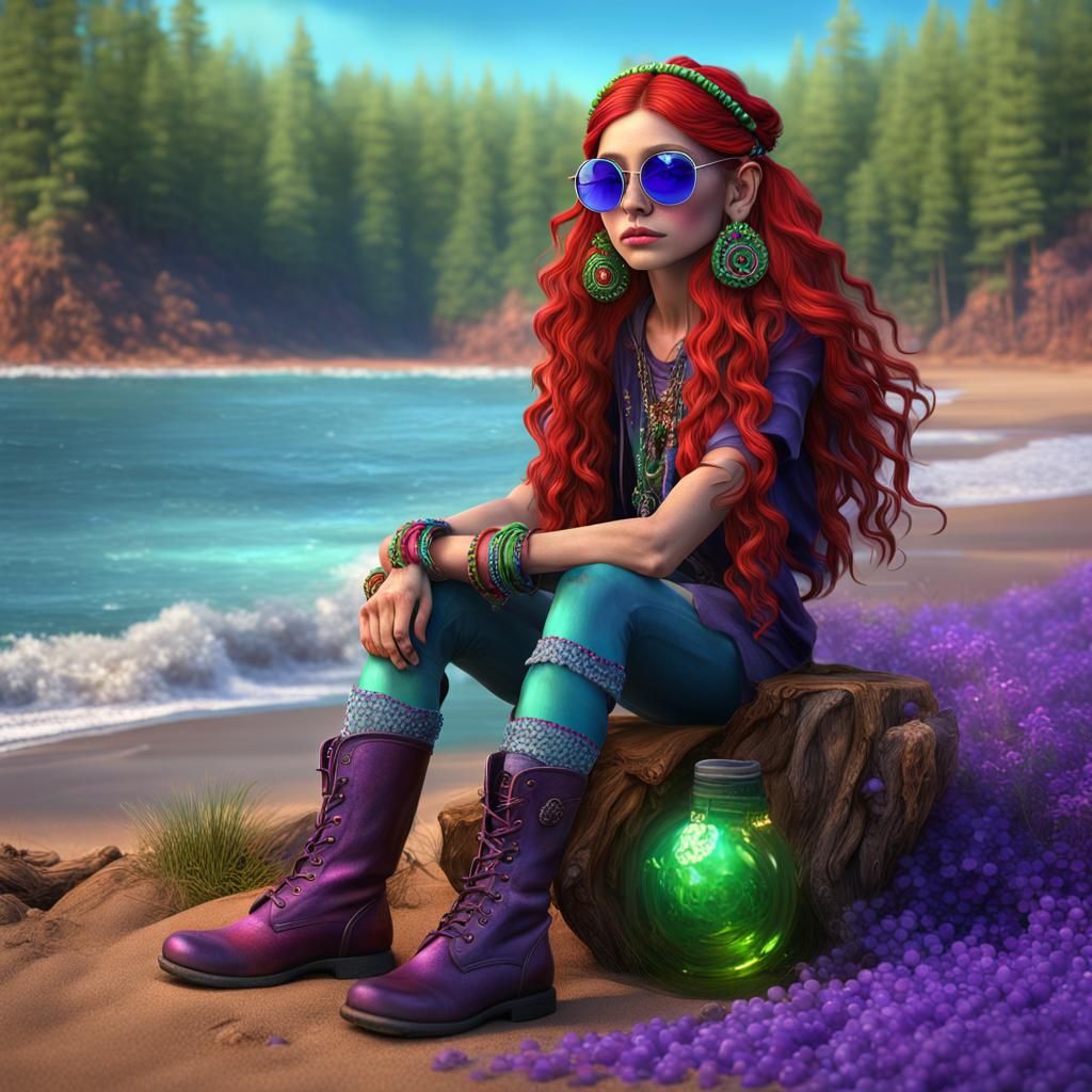 Hippy Gnome Watching Ocean in 3D Art