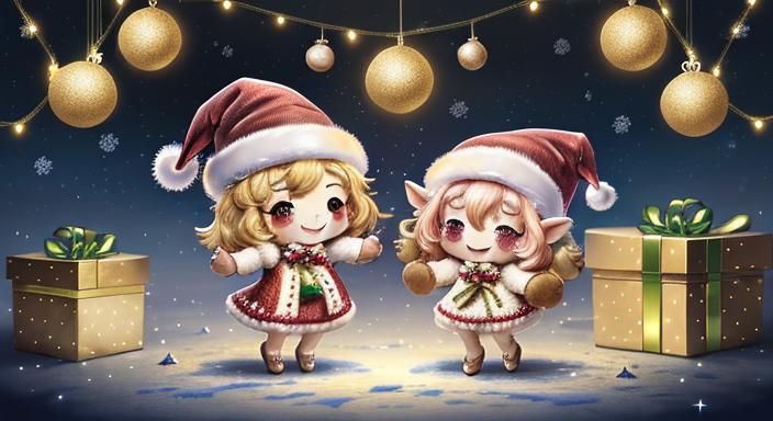 Whimsical Chibi Lambs Dancing Under Starry Sky