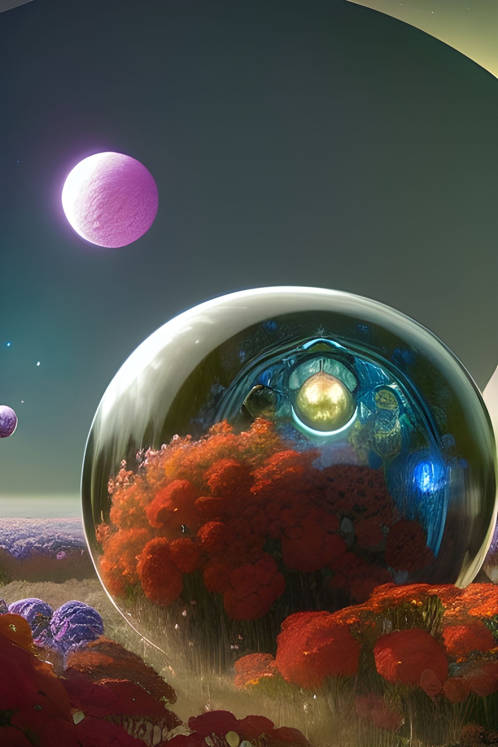 Glass Hydrangea Sphere in Art Nouveau Style