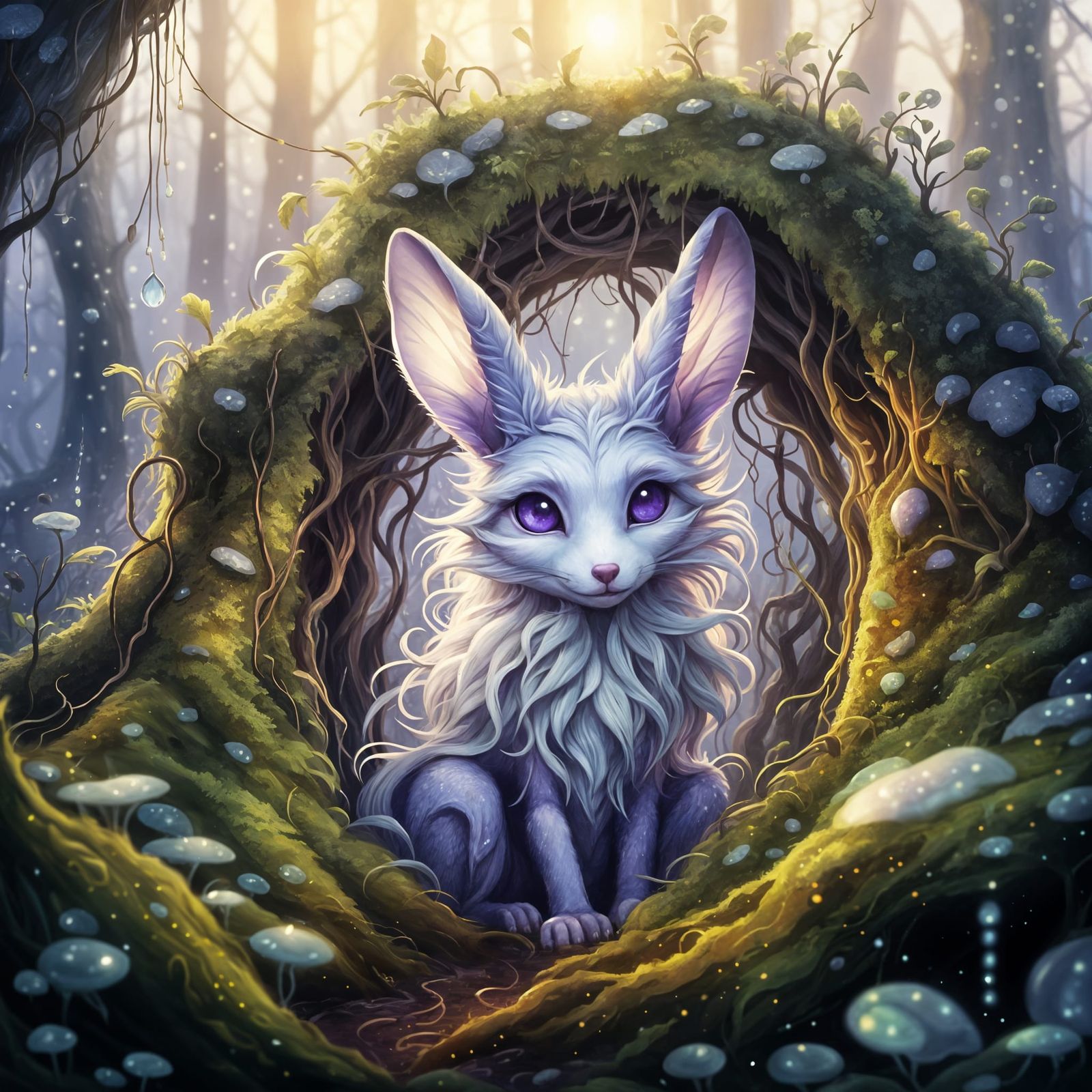 Cute Purple Forest Creature in Ethereal Style