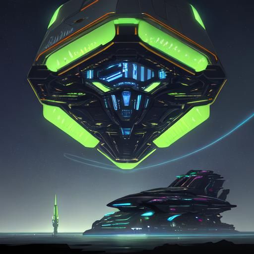 Futuristic Nanotech Spaceship in Nebula, Digital Matte Paint...