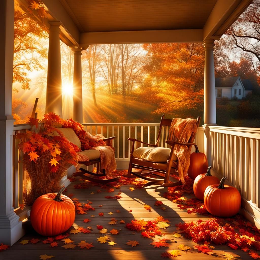 Magical Autumn Porch with Glittering Stars