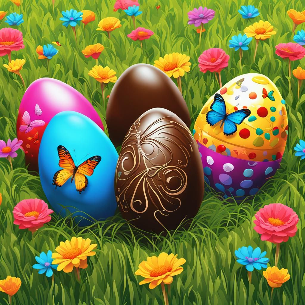 Chocolate Eggs in Grass: Pop Art Screen Print