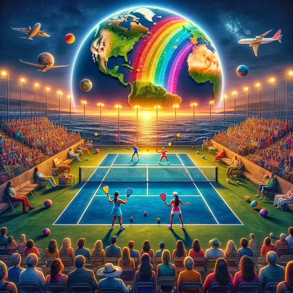 Pickleball Match on a World Map Court
