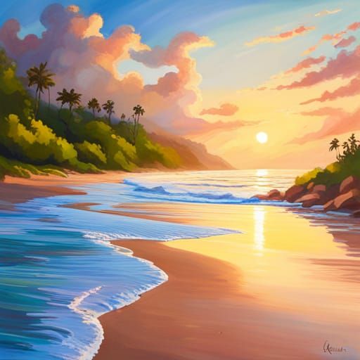 Sun-Kissed Beach Scene: Sand, Surf, and Relaxation