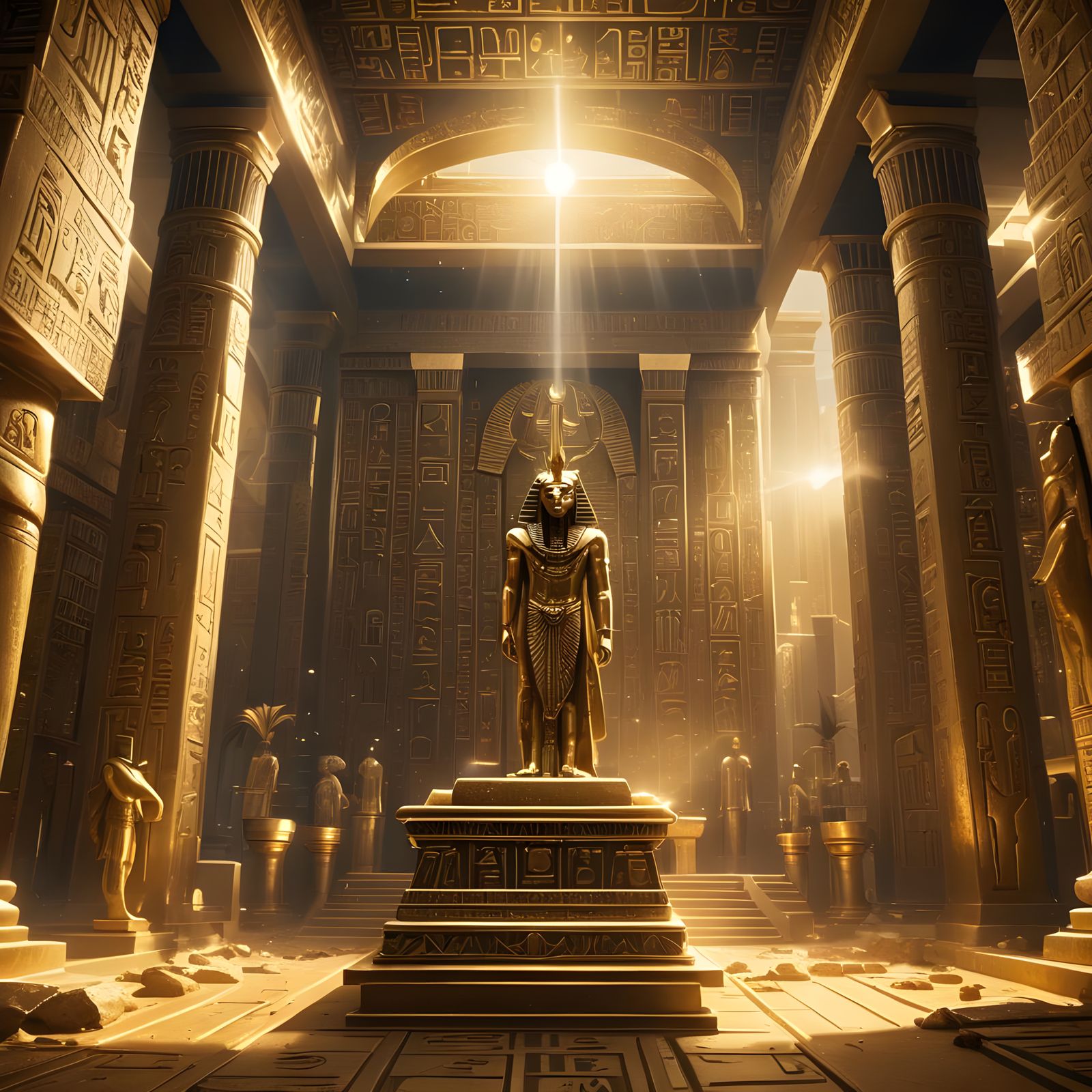 Golden Egyptian Temple with Sarcophagus, Detailed Matte Pain...