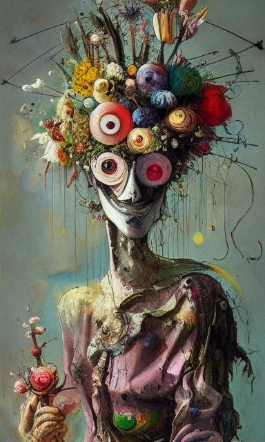 Anthro Bouquet: Surreal Mixed Media Masterpiece
