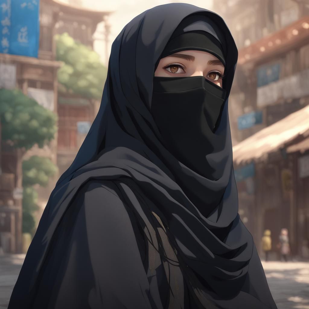 Girl in Niqab: Detailed 3D Anime Art