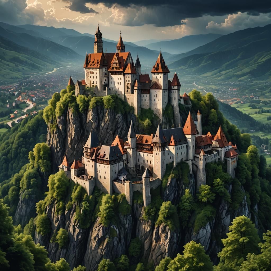 Bran Castle in Romania Under Thunderstorm: Hyperrealistic
