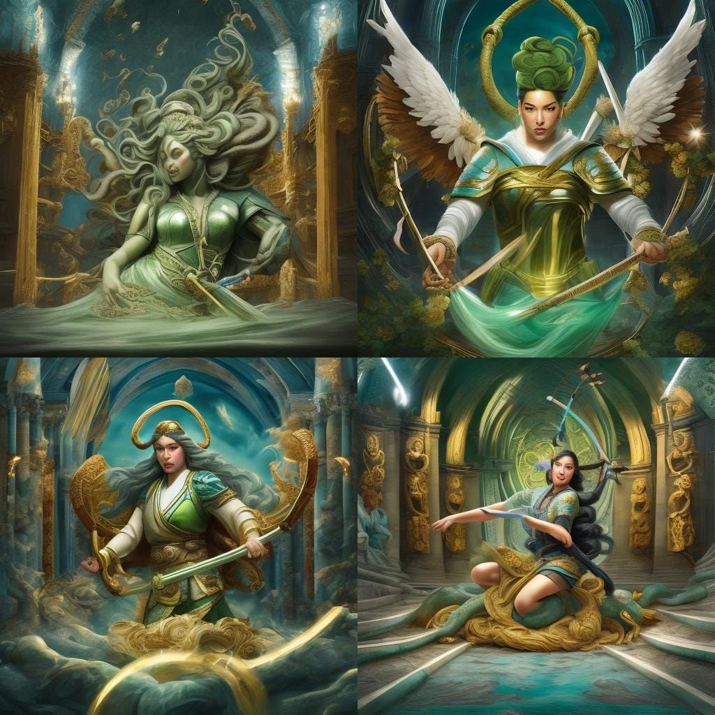 Medusa Archer in Roman Cathedral: Fantasy Illustration