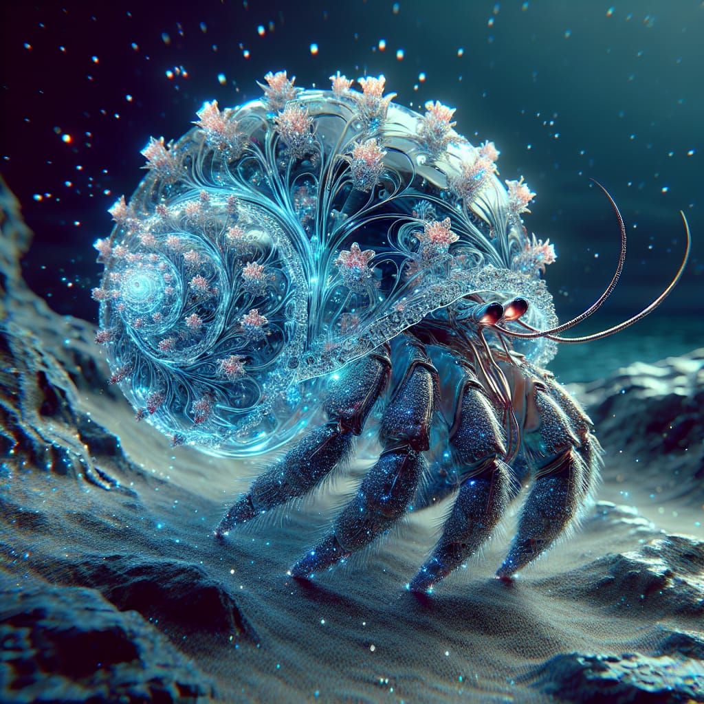 Glass Hermit Crab with Bioluminescent Flowers