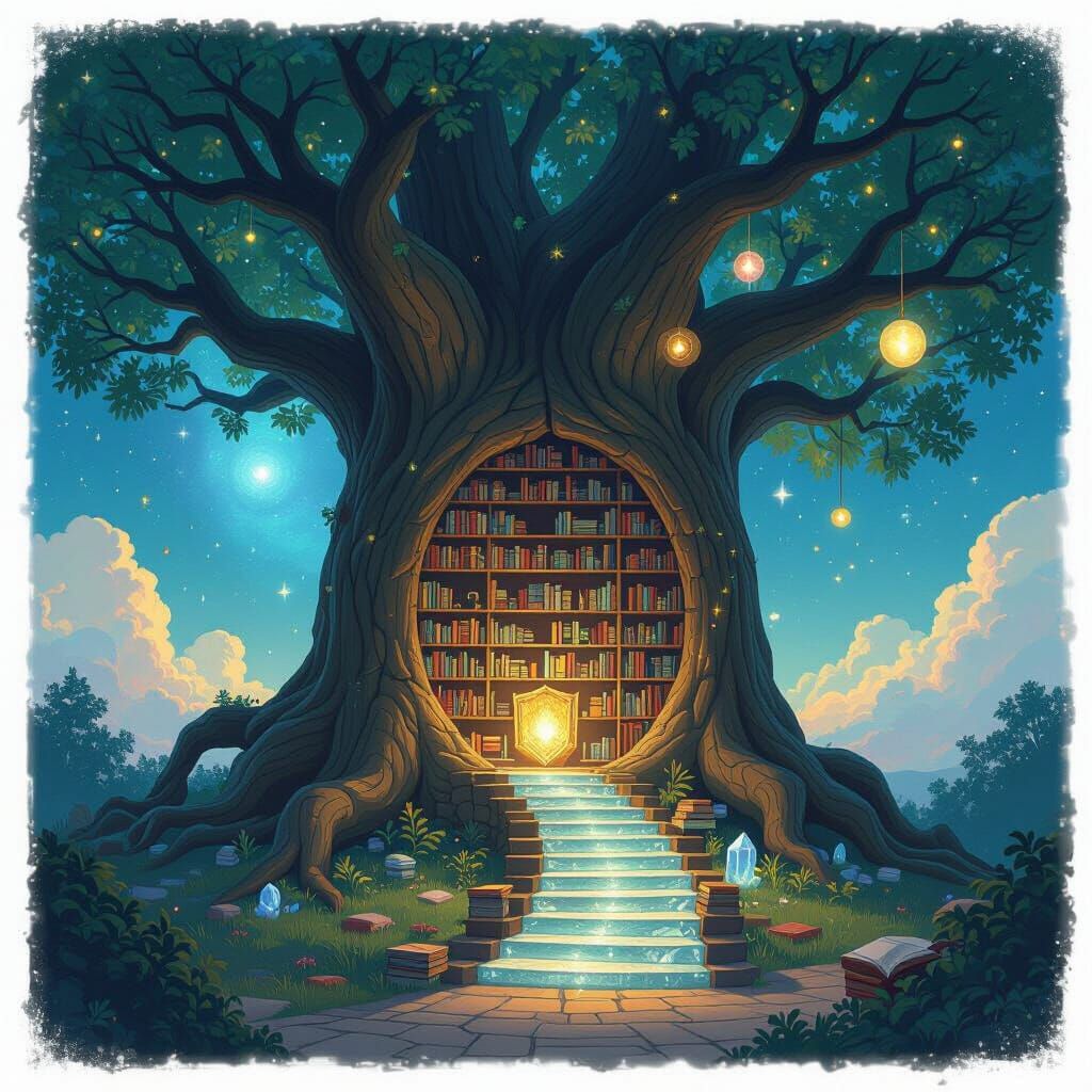 Hidden Library in Colossal Tree, Digital Painting