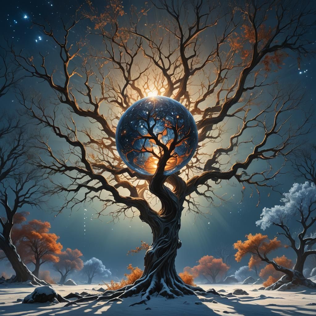 Ethereal Orb with Crystalline Branches in Fantasy Art