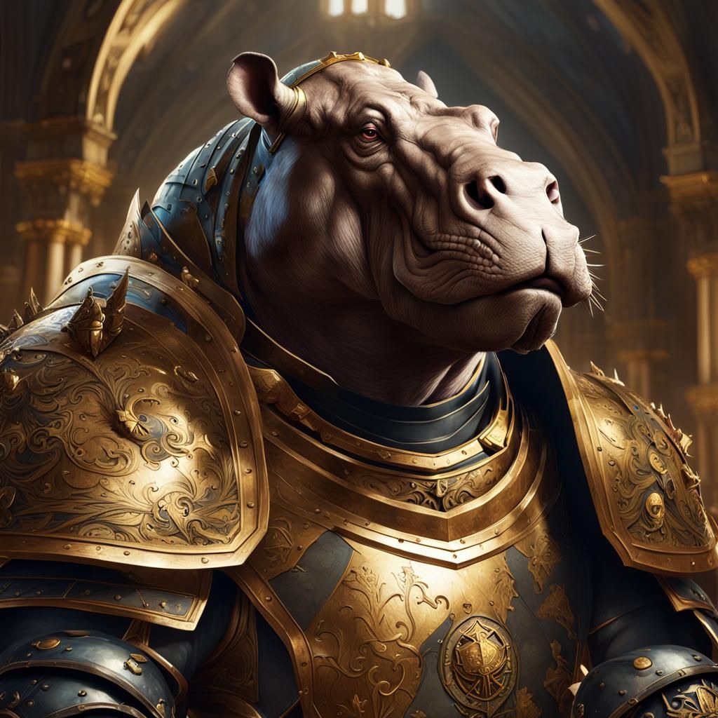 Armored Hippo Royal Guard in Dark Fantasy Style