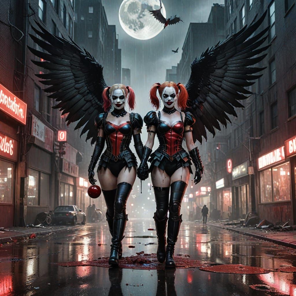 Dark Angel & Harley Quinn Fusion in Dystopian Street