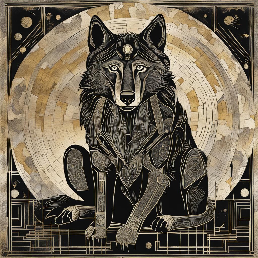 Wolf Spirit Totem: Brutalist Folk Art in Kintsugi