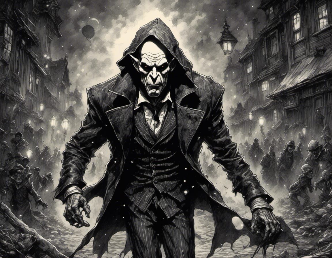 Nosferatu Vampire in Grayscale Movie Scene