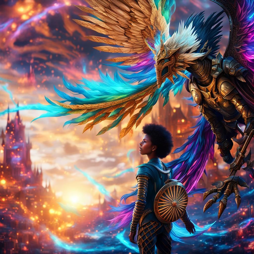 Majestic Angelic Creature in Stunning Fantasy Castle