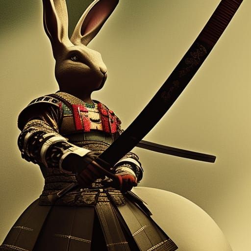 Rabbit Samurai in Hyperrealistic Style