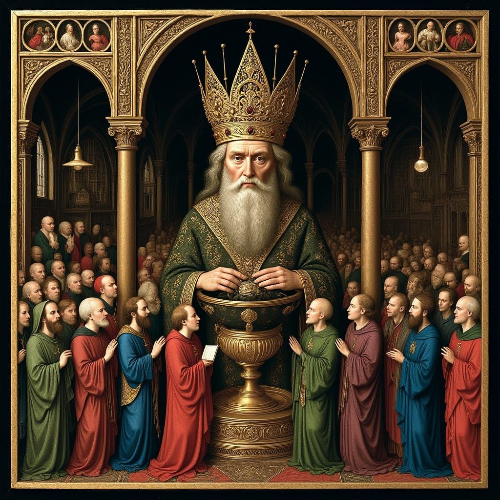Crowned King in Medieval Style with Gold Leaf