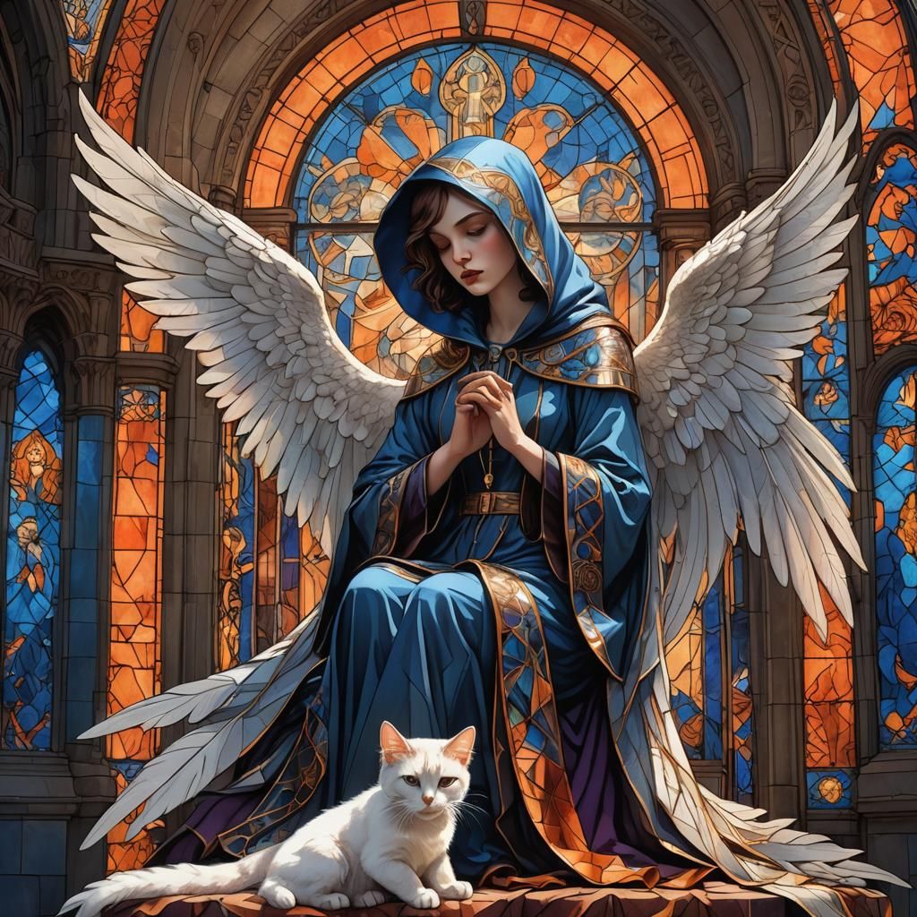 Art Deco Angel in Stained Glass Cathedral