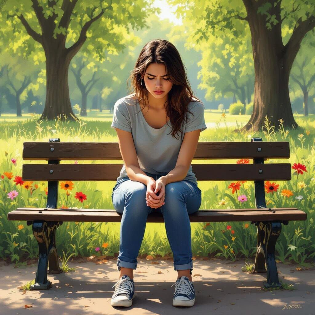 Woman on Bench in Hyperrealistic Style