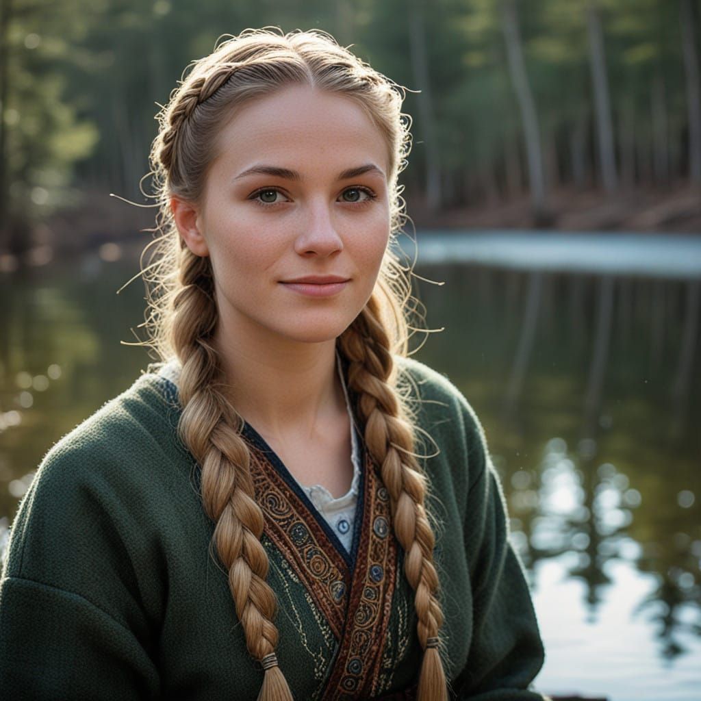 Viking Goddess Winter Portrait in Scandinavian Forest