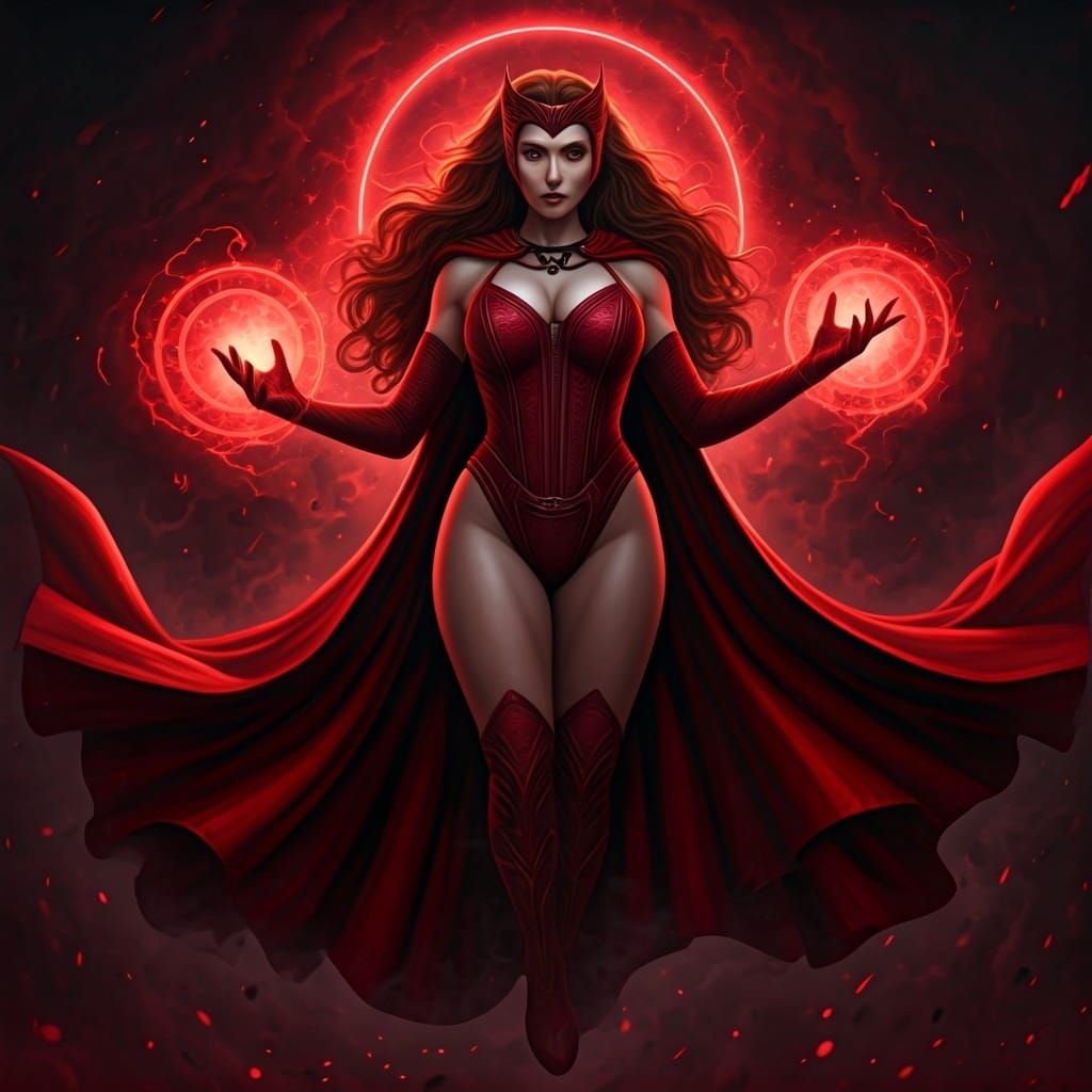 Scarlet Witch Mutant Sorceress in Comic Book Style