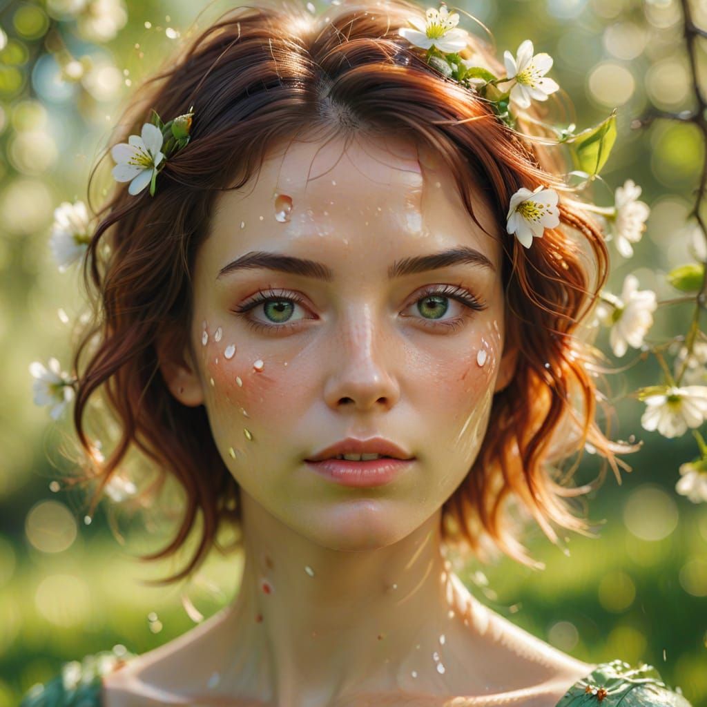 Woman in Cherry Garden Fluid Art Portrait