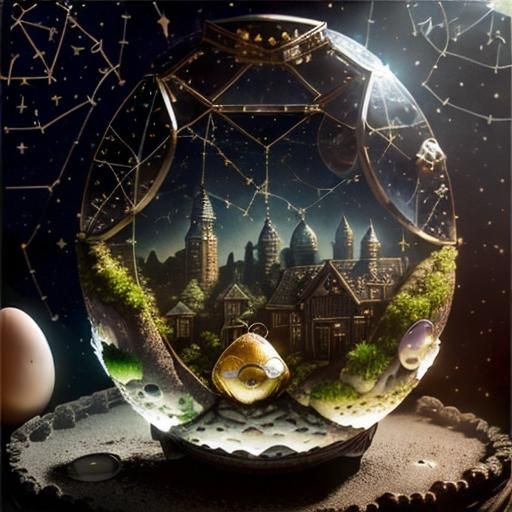 Steampunk Glass Egg: Miniature Landscape and Constellations