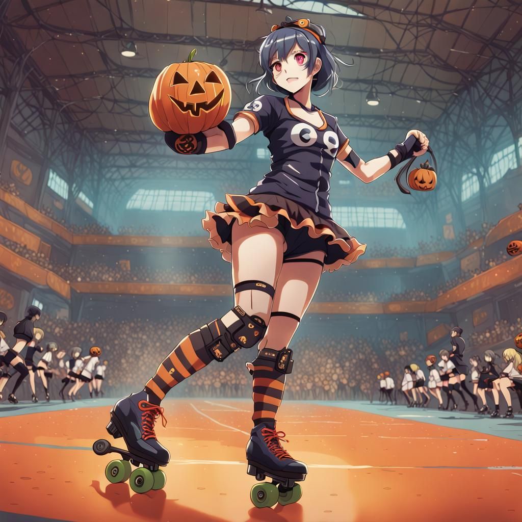 Anime Roller Derby Girl in Halloween Bout