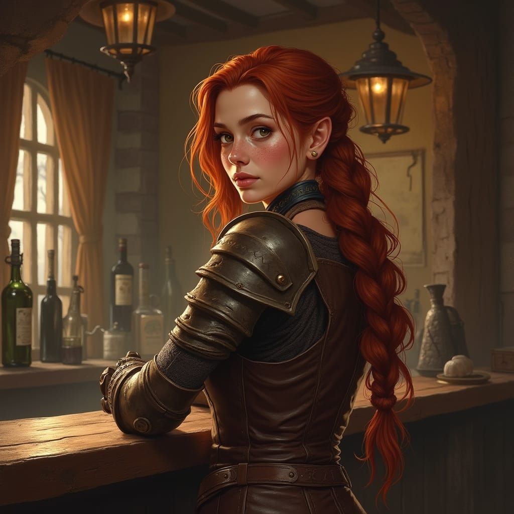 Half-Elf in Tavern, Fantasy Art Style