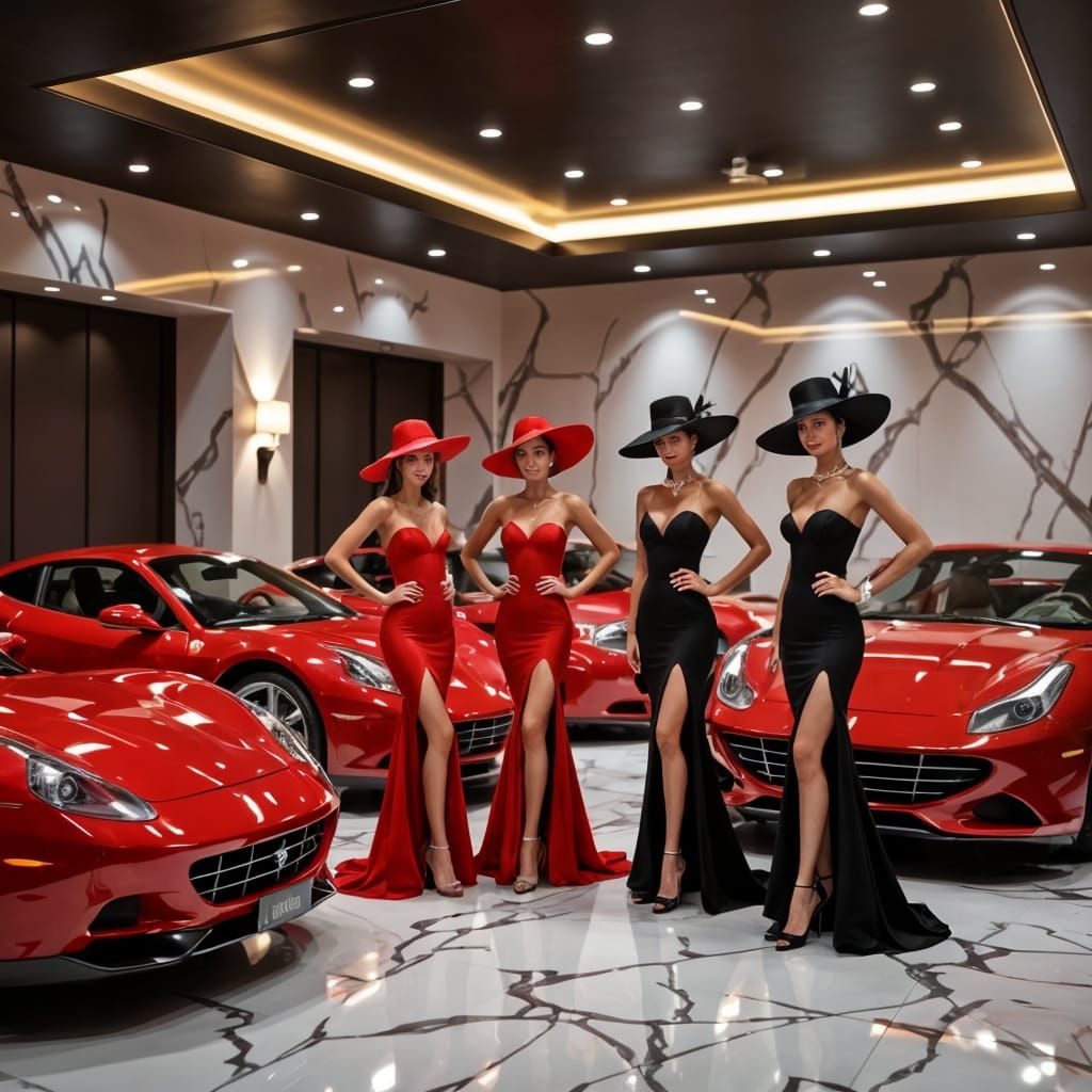 Ultra Realistic Ferrari Car Collection in Luxury Garage