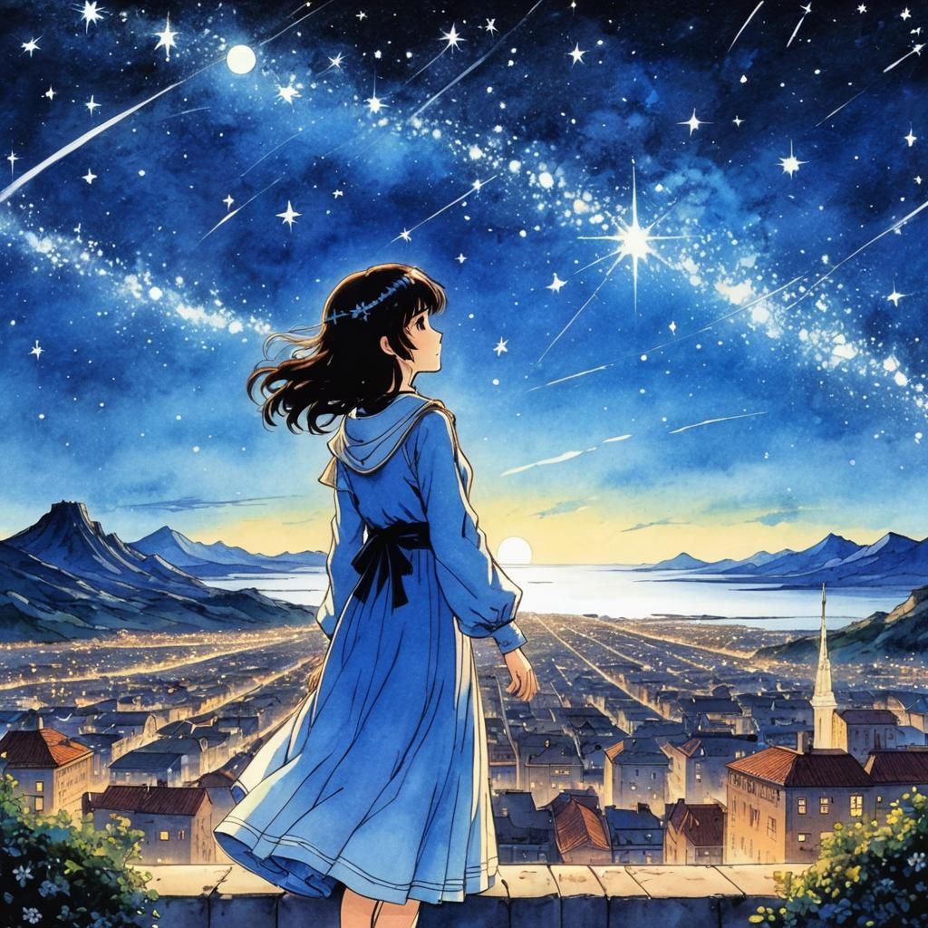 Anime Starlight Romance in Manga Style