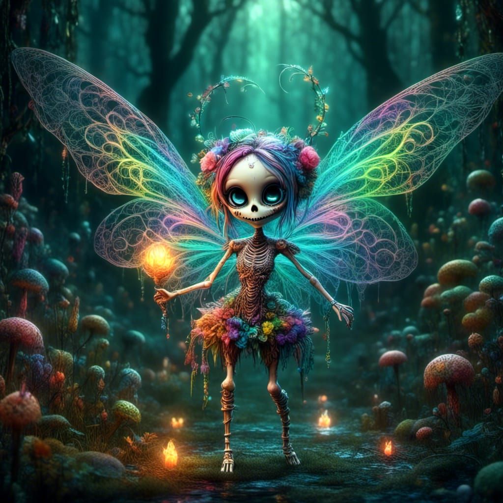 Dark Fantasy Pixie Skeleton in Digital Art Style