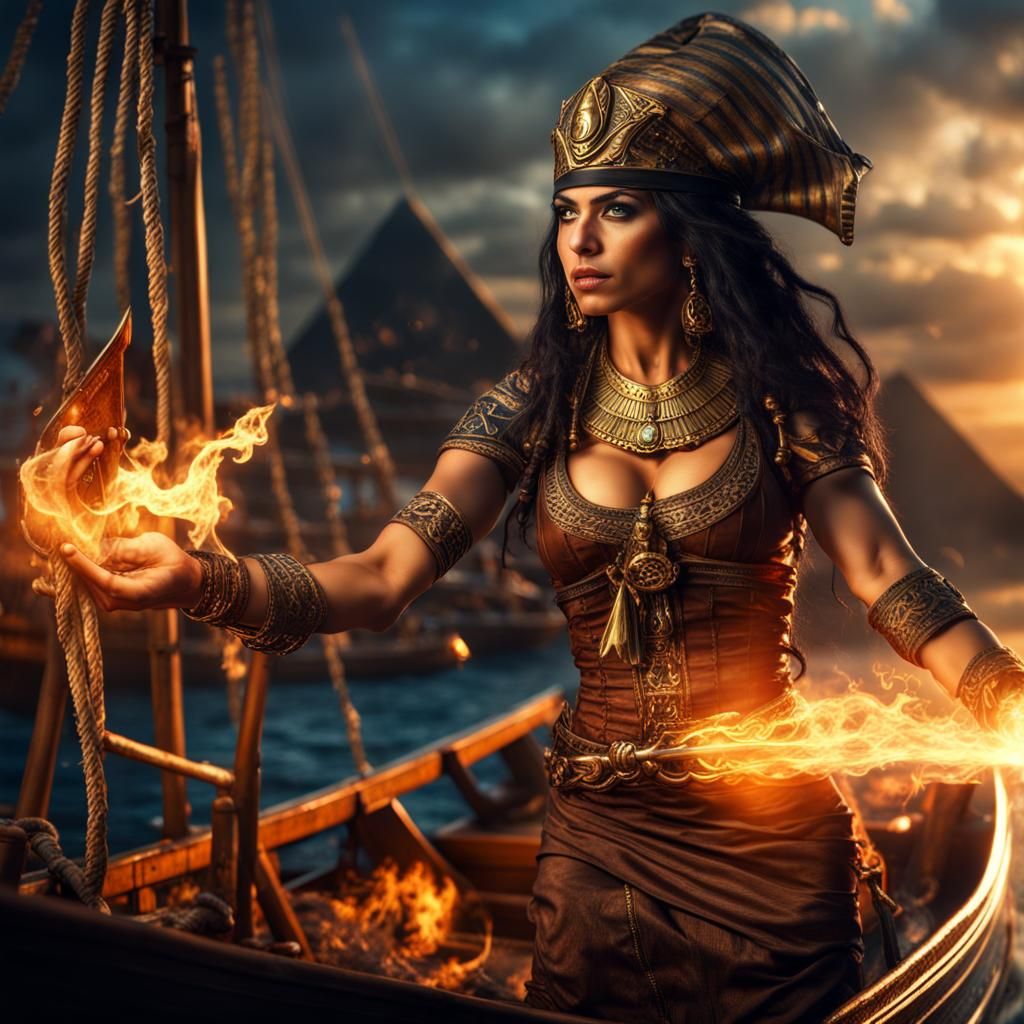 Egyptian Sorceress Pirate Conjuring Fire Magic