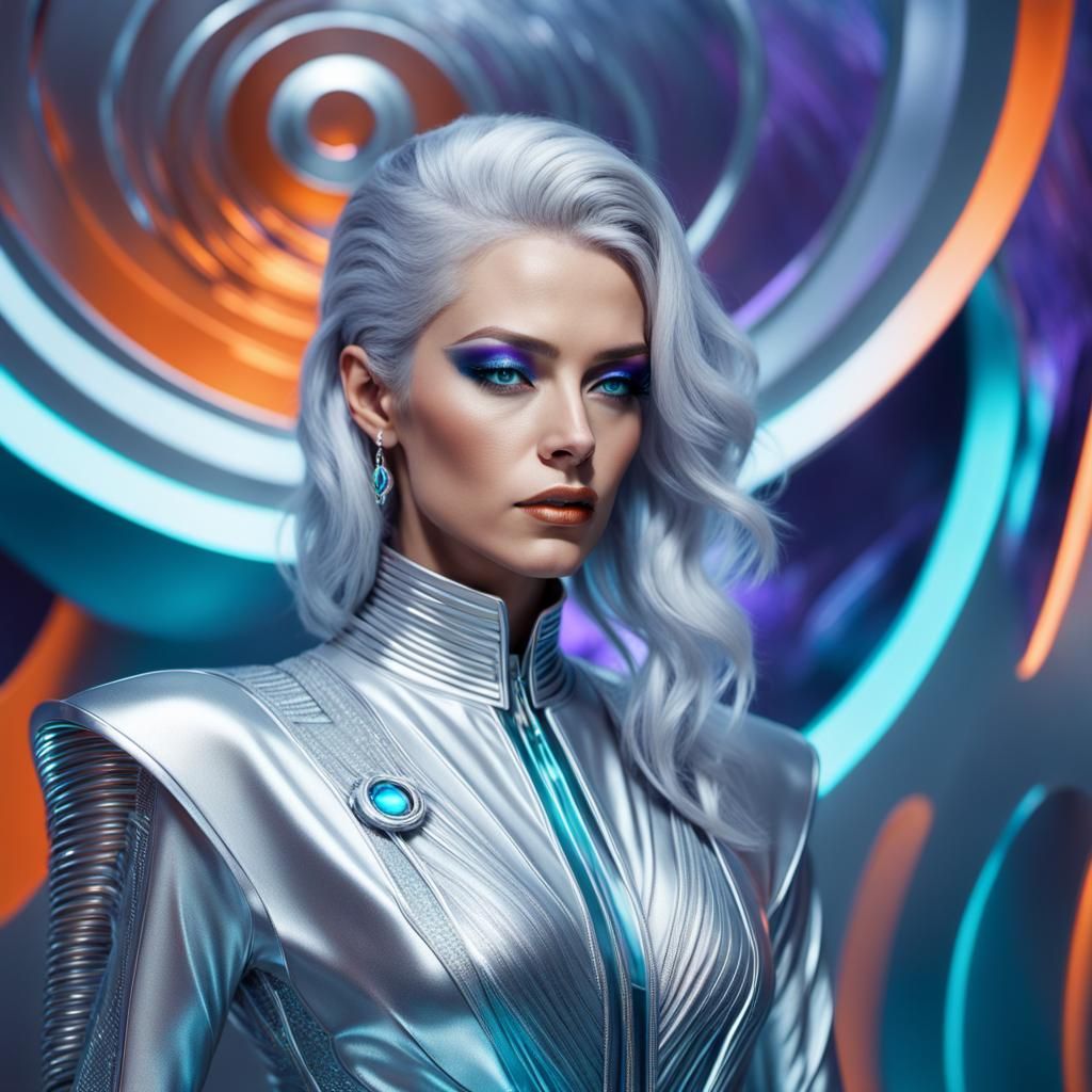 Silver Goddess in Futuristic Metallic Realm