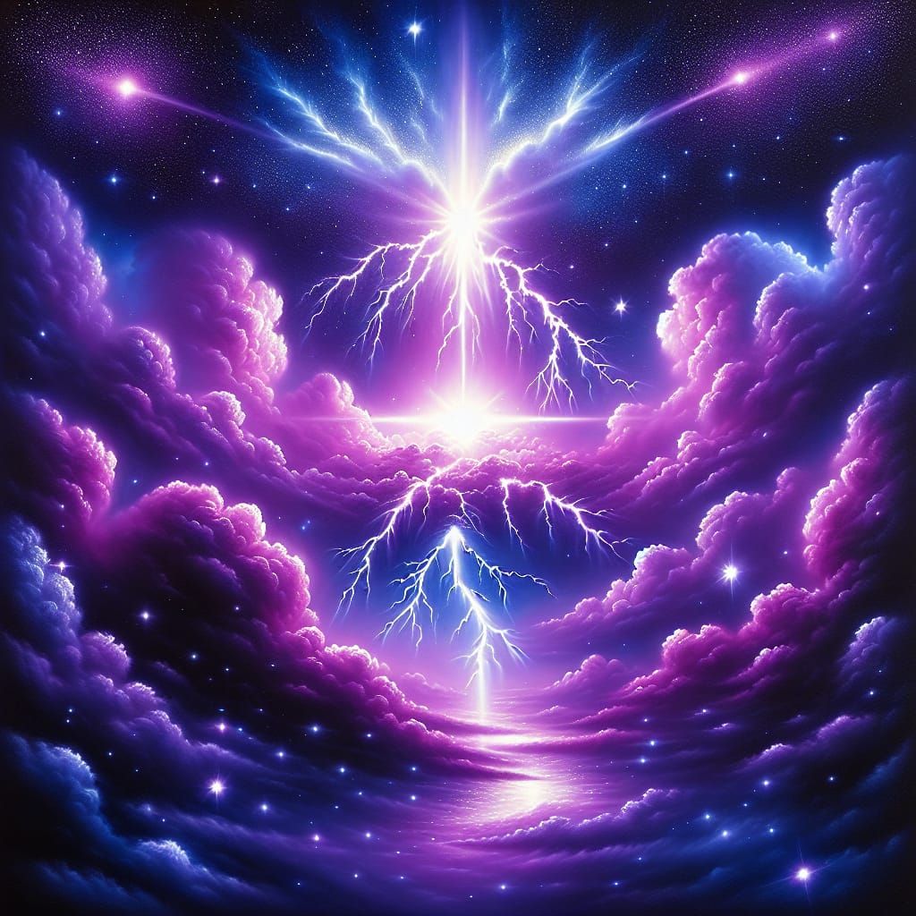 Glowing Midnight Sky with Purple Lightning