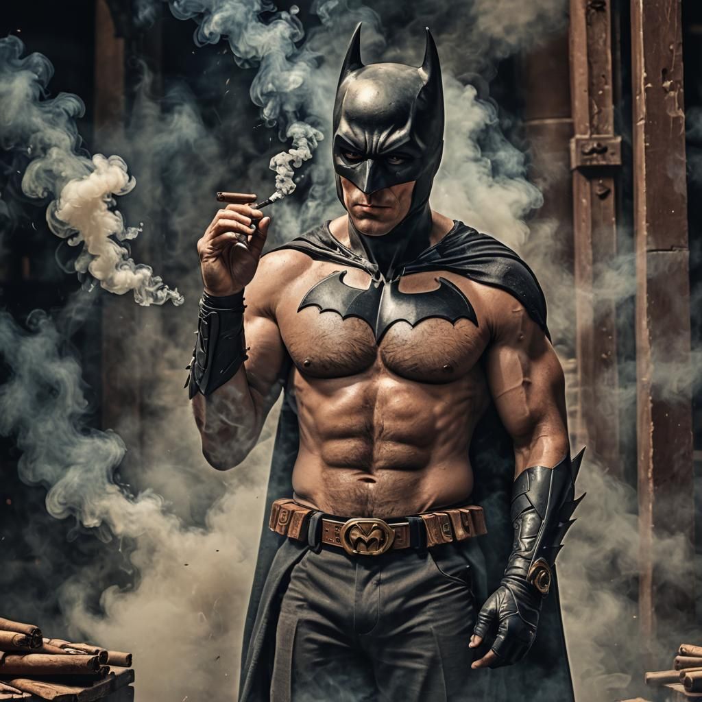 Shirtless Batman Smoking a Cigar in HDR