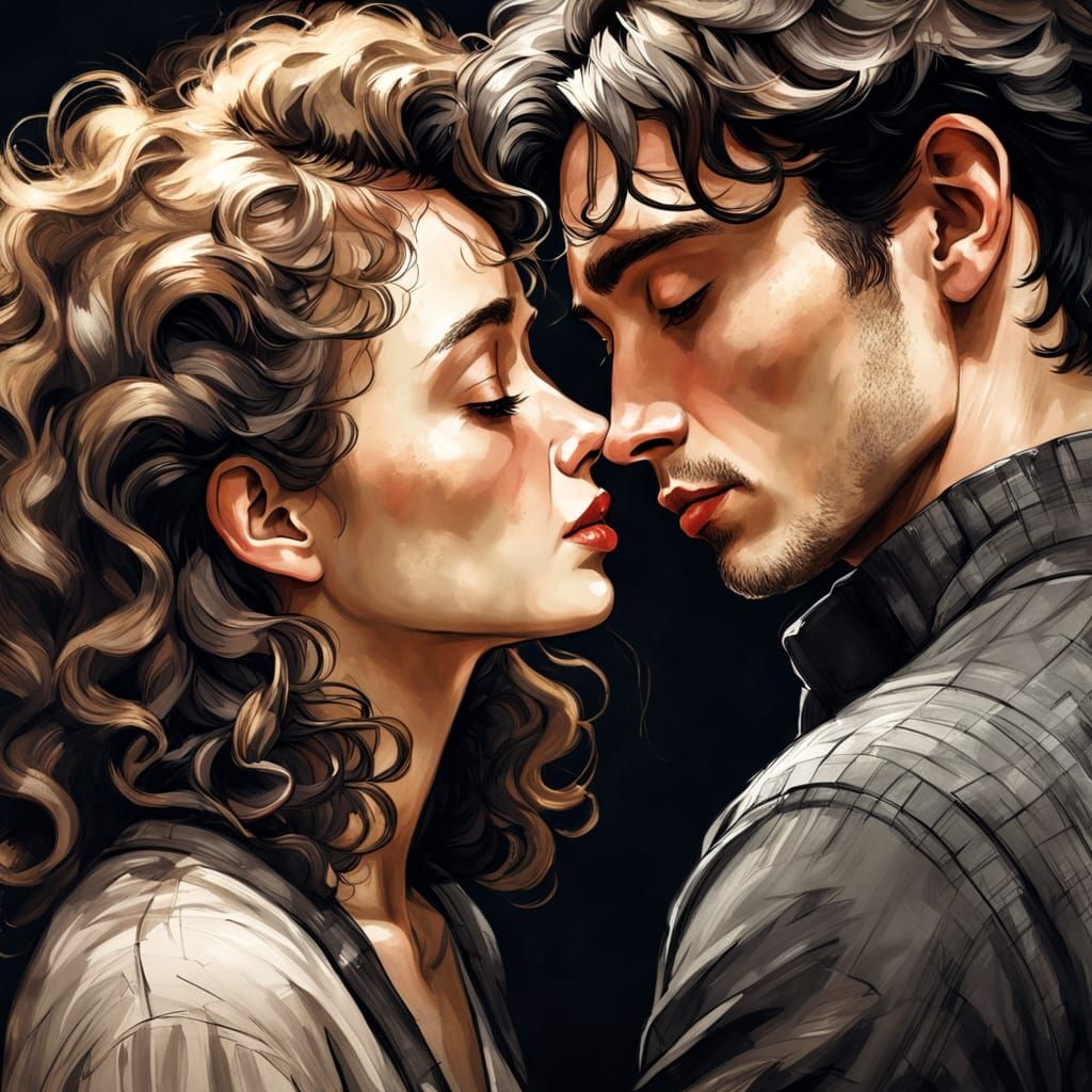 Sensual Portrait in Charcoal Drawing Style