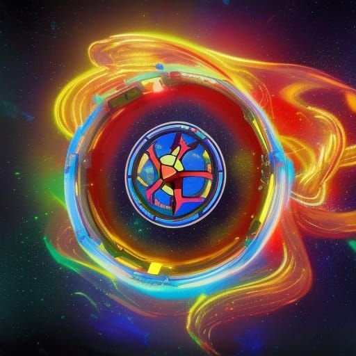 Holographic Cosmic Beyblade in Astral Art Style