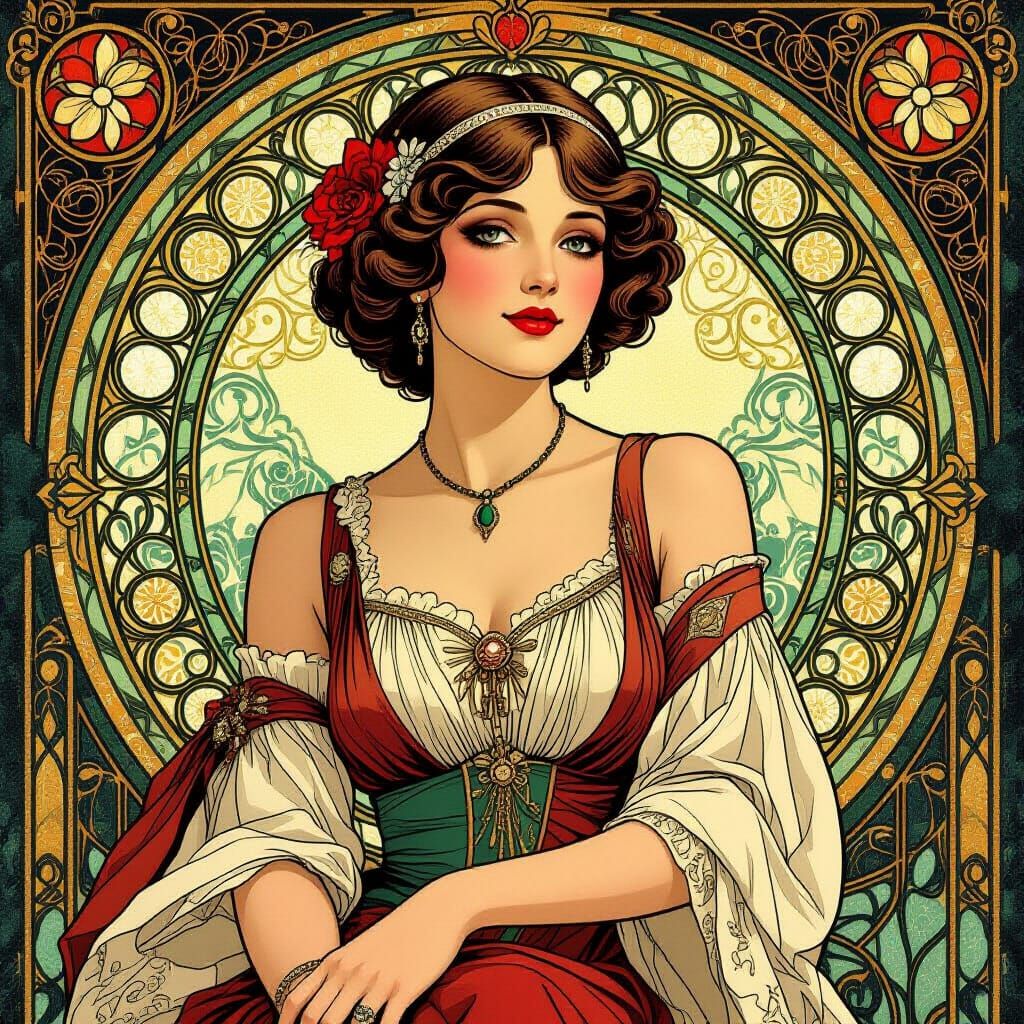 Elegant Woman Blends Old Century Charm with Modern Sophistic...