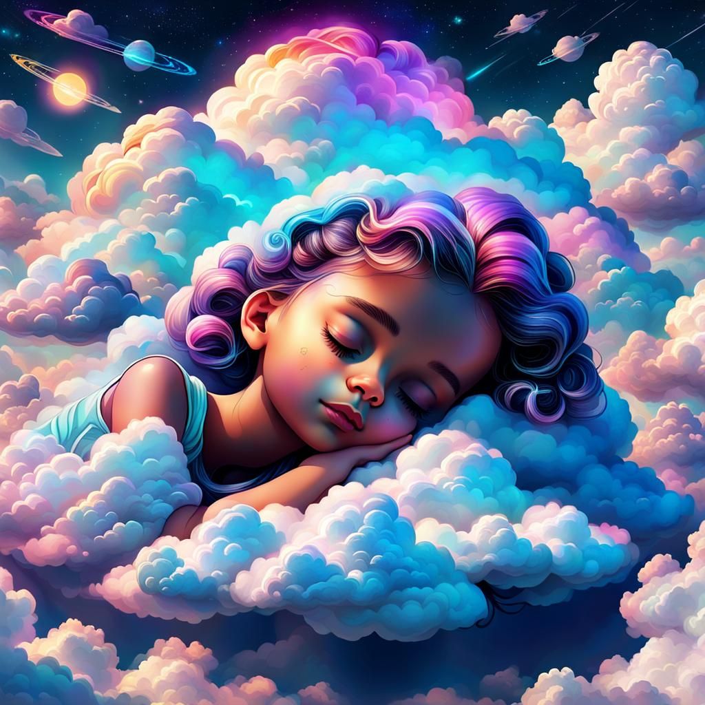 Dreamy Cloud Baby Sleeping: Cosmic Illustration